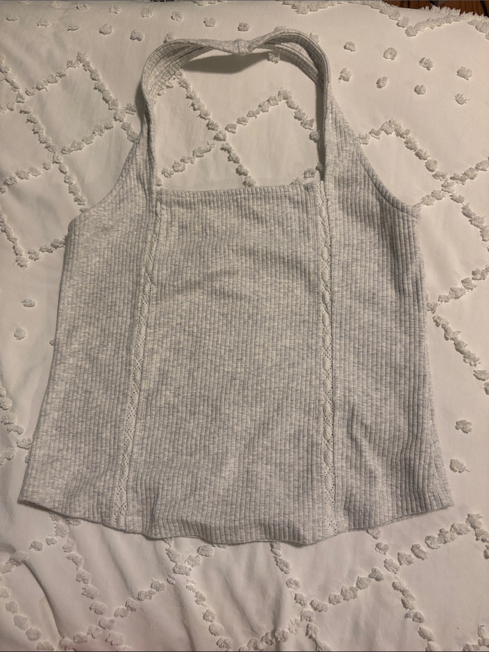 Women’s Ribbed Square-Neck Halter Tank Top — Light Heather Gray